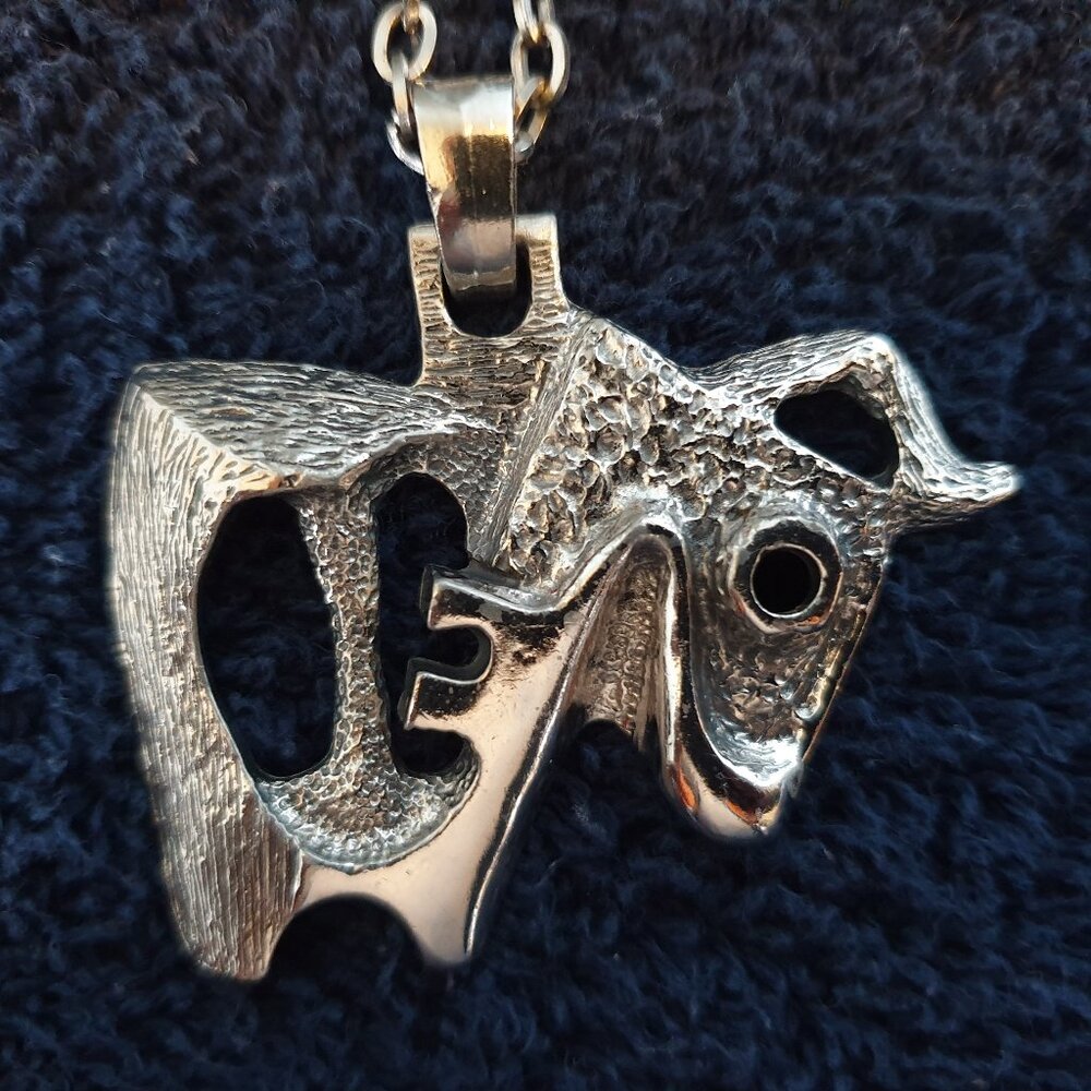 Vintage 1960s Robert Larin Signed Brutalist Pewter Buffalo Pendant & Chain